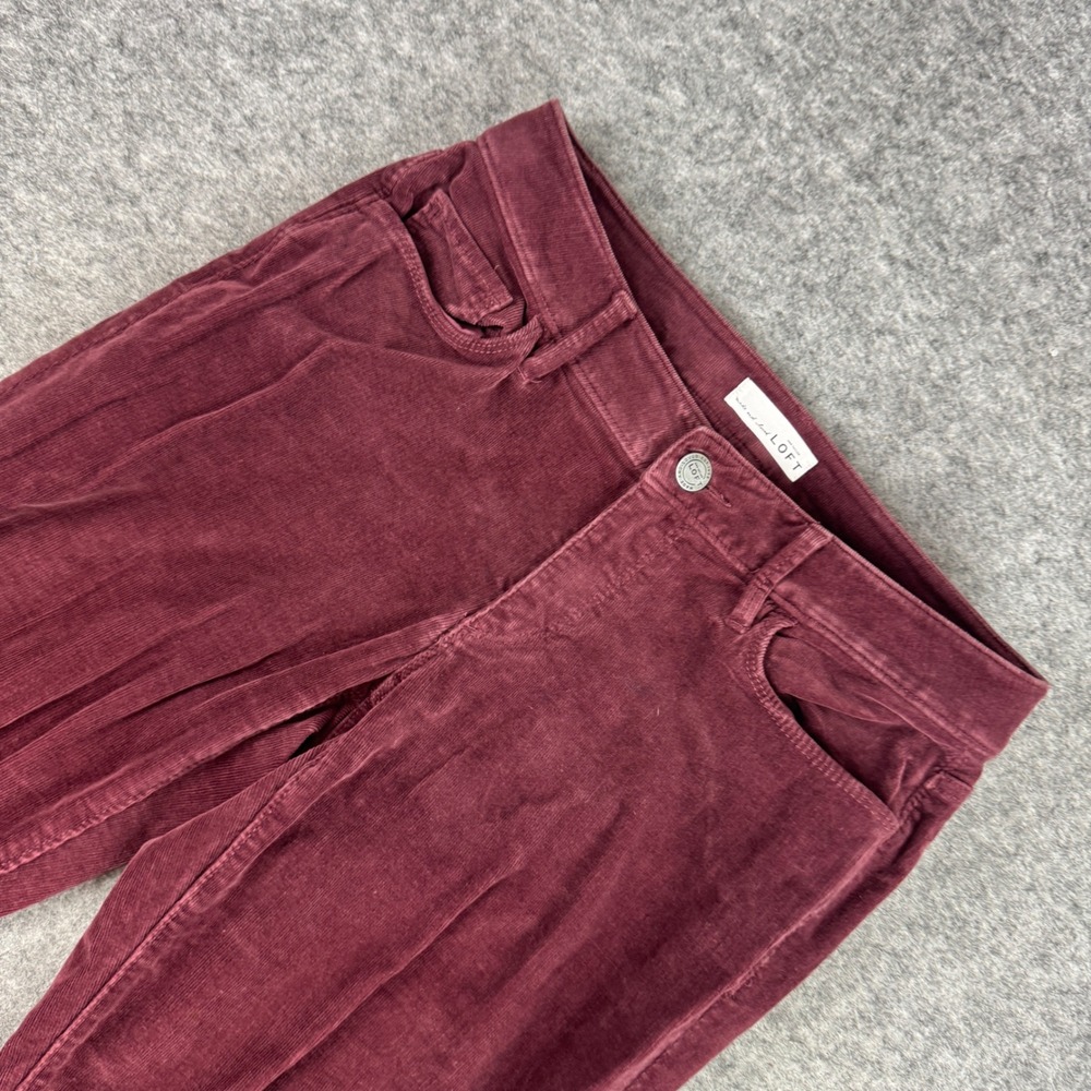 Ann Taylor LOFT Curvy Skinny Corduroy Pants Maroon Burgundy Size 27 4